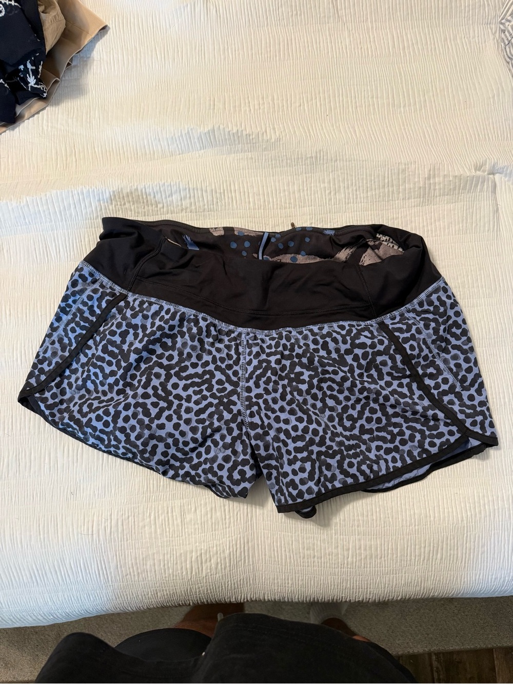 lululemon athletica Black Waistband Blue Leopard-Print Running Shorts